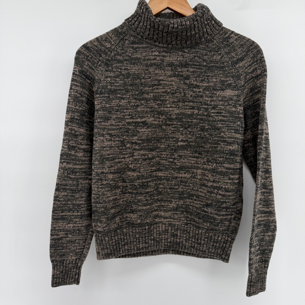 Jeanne Pierre Space Dye Turtleneck Sweater Cotton Knit Black Grey Tan Small vtg
